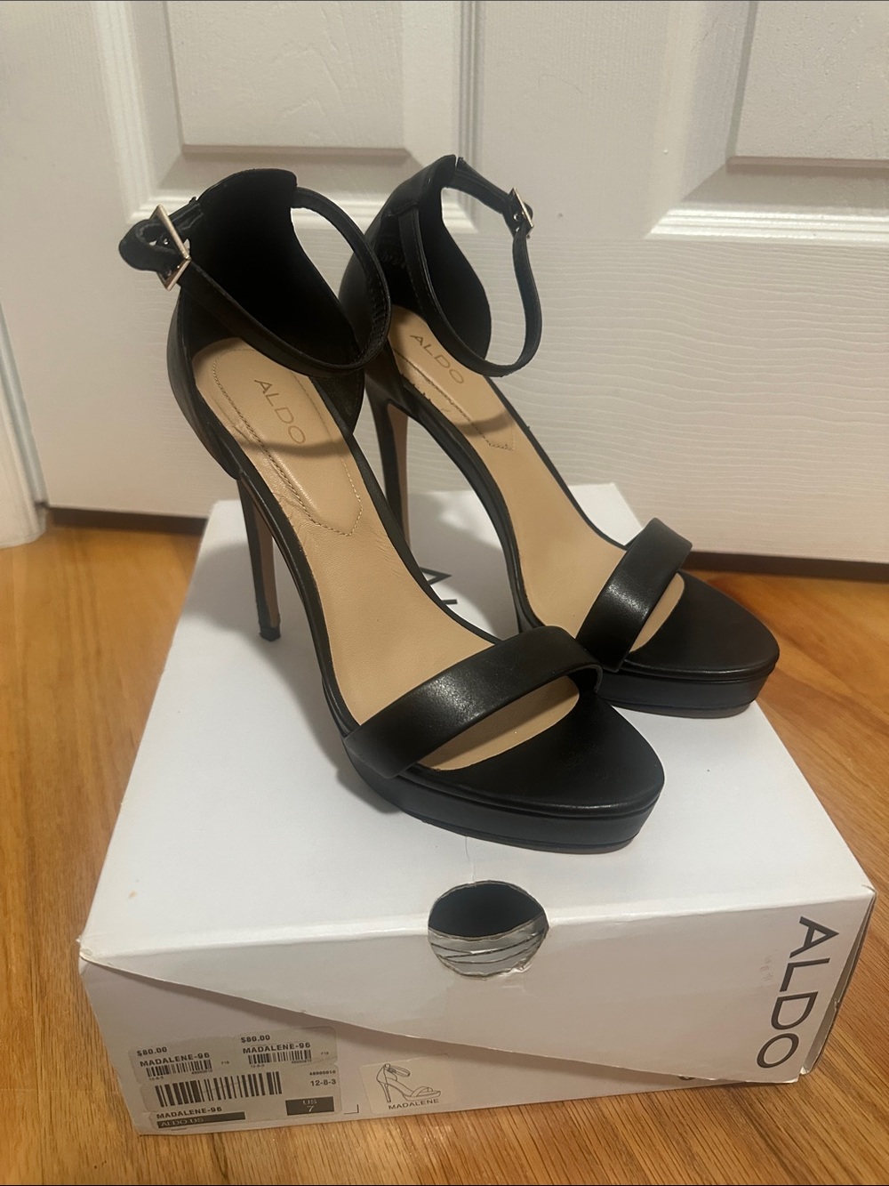 ALDO Black Ankle-Strap Platform Stiletto Sandals